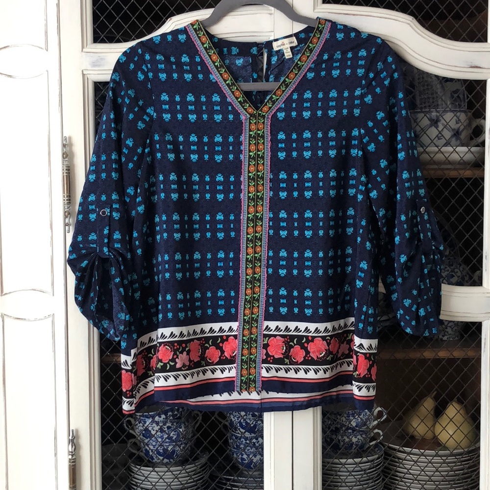 Sophia + Zeke silky patterned shirt